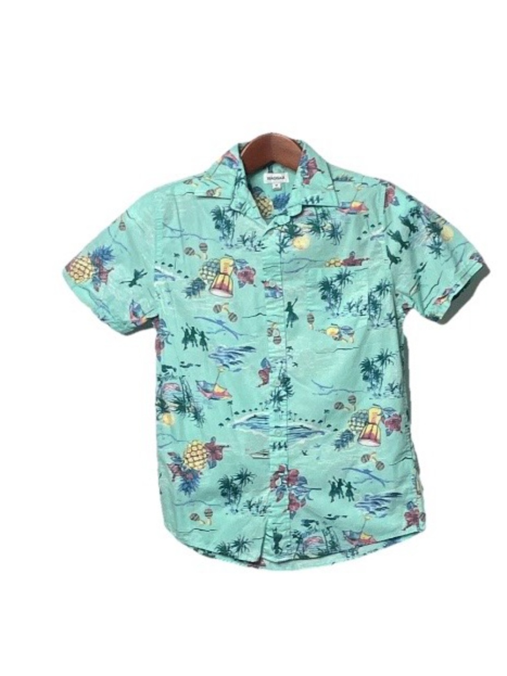 Haggar Tropical Print Short Sleeve Button-Up Shirt - Mint Green